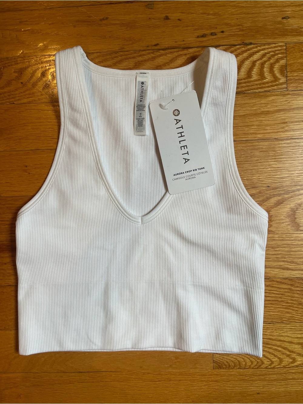 Athleta White Ribbed V-Neck Cropped Tank